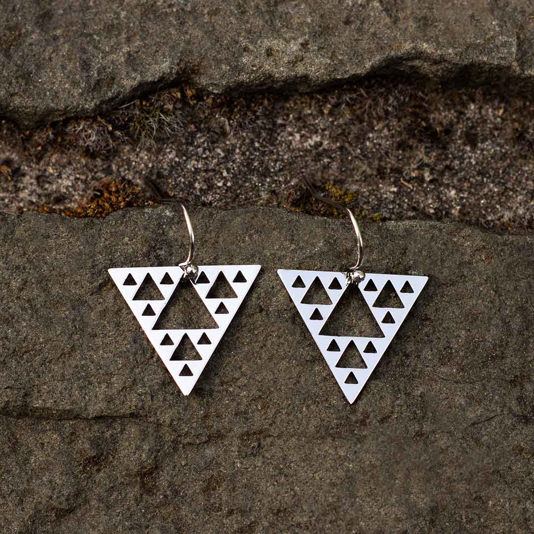 Sierpinski Triangle Earrings in Gold or Silver, Math Earrings, Fractal, Silver Sacred Geometry Earrings, Geometric Jewelry, Math Gift